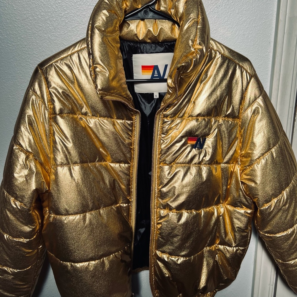 Aviator Nation Metallic Gold Puffer Jacket - Picture 10 of 13